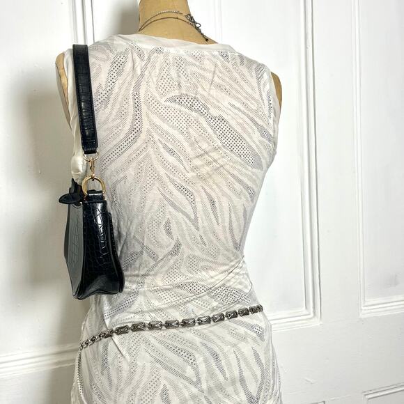 Soma Y2K white zebra print tank with clear shimmery sequins festive galm - Picture 7 of 8